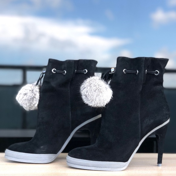 BCBGMAXAZRIA Perry Fur Pom High-heel Ankle Bootie - Picture 2 of 9